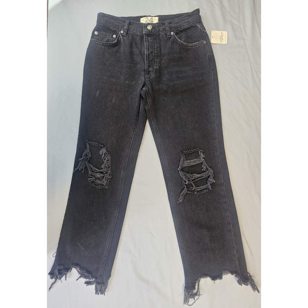 We The Free 24 (27")Black Wide Leg Crop Raw Hem Free People Jean NWT L613